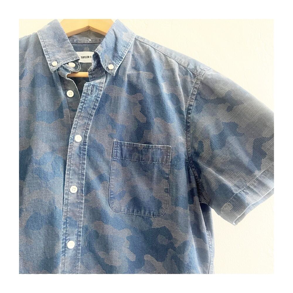 Taylor Stitch Mens Size 40 Blue Camo Cotton Short Sleeve Button Down Preppy - Picture 5 of 12